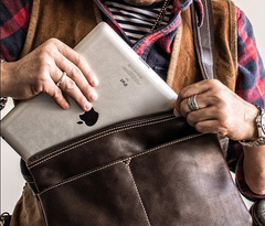 Genuine Leather Mens Cool Messenger Bag iPad Bag Chest Bag Bike Bag Cycling Bag for men
