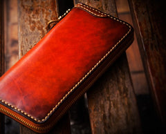 Handmade Leather Mens Chain Biker Wallet Cool Leather Wallet Long Clutch Wallets for Men