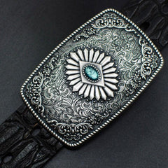Handmade Genuine Leather Punk Rock Colour Enamels Floral Mens Cool Men Biker Trucker Leather Belt