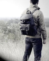 Genuine Leather Mens Cool Backpack Sling Bag Large Black Travel Bag Hiking Bag for men