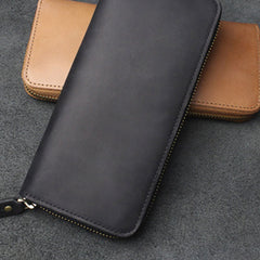 Handmade Leather Mens Cool Zipper Phone Travel Long Wallet Card Holder Card Slim Clutch Wallets for Men