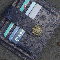 Handmade Leather Floral Mens Cool Front Pocket Wallet billfold Wallet Card Holder Small Card Slim Wallets for Men