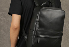 Genuine Leather Mens Cool Backpack Sling Bag Large Black Travel Bag Hiking Bag for men
