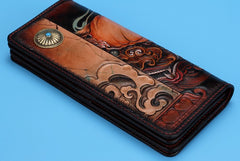 Handmade Leather Chinese Lion Mens Chain Biker Wallet Cool Leather Wallet With Chain Wallets for Men