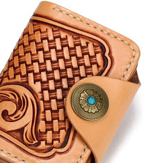 Handmade Leather Mens Cool Tooled Floral billfold Wallet Card Holder Card Wallets for Men