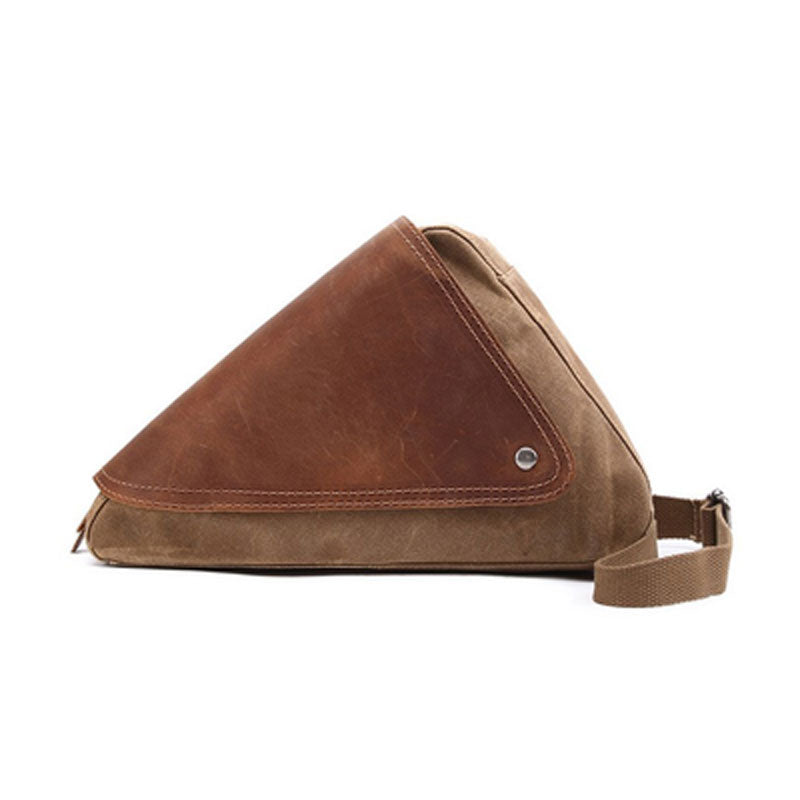 Mens Waxed Canvas Leather Triangular Side Bag Canvas Courier Bags for Men - iwalletsmen