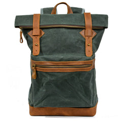 Coffee Waxed Canvas Leather Mens Cool Backpack Canvas Travel Backpack Canvas School Backpack for Men - iwalletsmen