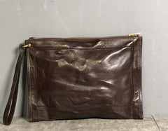Genuine Leather Mens Clutch Cool Slim Wallet Zipper Clutch Wristlet Wallet for Men