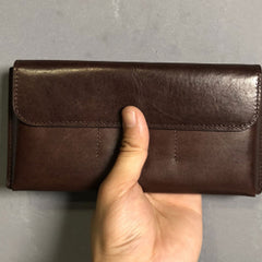 Handmade Leather Mens Cool Wallet Long Leather Wallet Clutch Wristlet Wallet for Men Women