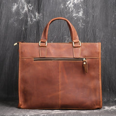 Brown Leather Mens 14 inches Laptop Briefcase Brown Work Handbag Business Bag For Men