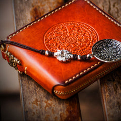 Handmade Leather Tibetan Tooled Mens billfold Wallet Cool Chain Wallet Biker Wallet for Men