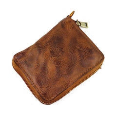 Vintage Leather Brown Men's Bifold Small Wallet Black Zipper billfold Wallet For Men - iwalletsmen