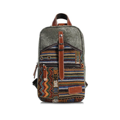 Folk Canvas Mens Sling Bag Vintage Chest Bag One Shoulder Pack for men - iwalletsmen