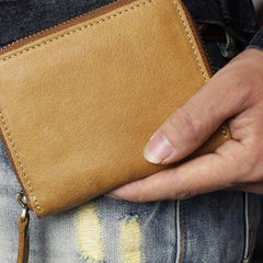 Handmade Leather Mens Cool Slim Leather Wallet Men Zipper billfold Wallets Bifold for Men