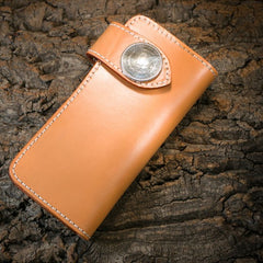 Handmade Leather Mens Cool Beige Chain Wallet Biker Trucker Wallet with Chain