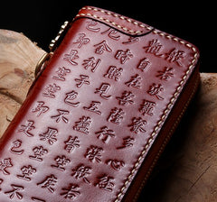 Handmade Leather Mens Chain Prajna Paramita Biker Wallet Cool Leather Wallet Long Phone Wallets for Men