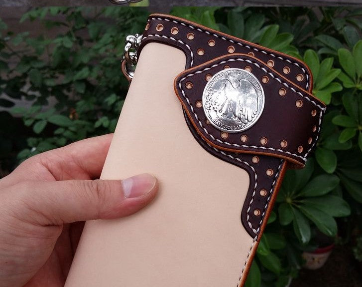 Handmade Leather Biker Wallet Mens Cool Chain Wallet Trucker Wallet with Chain