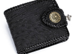 Handmade Leather Ostrich skin Mens billfold Wallet Cool Chain Wallet Biker Wallet for Men