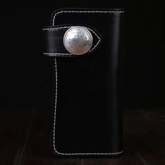 Handmade Leather Mens Cool Black Chain Wallet Biker Trucker Wallet with Chain