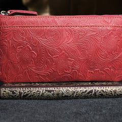 Handmade Leather Mens Cool Zipper Phone Travel Long Wallet Holder Slim Clutch Wallets for Men