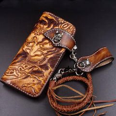 Handmade Leather Mens Cool Tooled Prajna Chain Wallet Biker Trucker Wallet with Chain