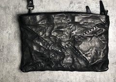 Handmade Leather Mens Clutch Cool Slim Wallet Zipper Clutch Wristlet Wallet for Men