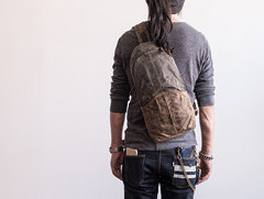 Canvas Leather Mens Cool Chest Bag Sling Bag Crossbody Bag Travel Bag Hiking Bag for men - iwalletsmen