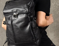 Genuine Leather Mens Cool Backpack Sling Bag Large Black Travel Bag Hiking Bag for men
