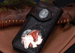Handmade Leather Horse Mens Chain Biker Wallet Cool Leather Wallet With Chain Wallets for Men