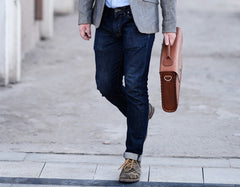 Handmade Leather Mens Cool Messenger Bag Briefcase Work Bag Business Bag for men