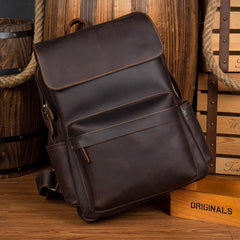 Brown Casual Mens Leather 15inches Computer Backpacks Black Travel Backpack College Backpacks for men - iwalletsmen