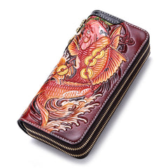 Handmade Leather Carp Mens Chain Zipper Biker Wallet Cool Leather Wallet Long Phone Wallets for Men