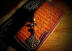 Handmade Leather Mens Tibetan Chain Biker Wallet Cool Leather Wallet Long Clutch Wallets for Men