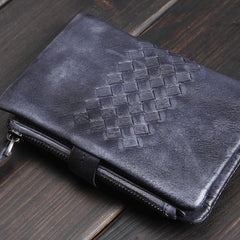 Handmade Mens Cool billfold Leather Wallet Men Small Zipper Wallets Bifold for Men