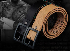 Handmade Genuine Leather Mens Belt Custom Cool Leather Men Black Belt for Men