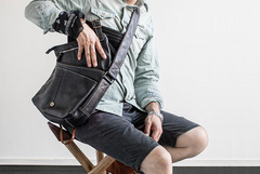 Genuine Leather Mens Cool Messenger Bag iPad Bag Chest Bag Bike Bag Cycling Bag for men
