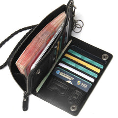 Genuine Mens Cool Long Leather Chain Wallet Cards Biker Trucker Wristlet Wallet