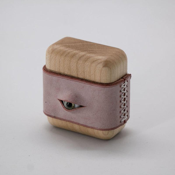 Handmade Pink Leather Wood AirPods 1,2 Case with Eye Custom Leather AirPods 1,2 Case Airpod Case Cover - iwalletsmen