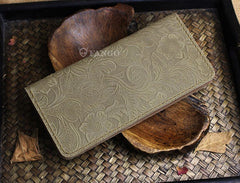 Handmade Leather Floral Mens Cool Travel Long Wallet Card Holder Card Slim Clutch Wallets for Men