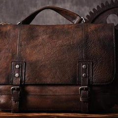 Handmade Leather Mens Cool Messenger Bag Briefcase Work Bag Business Bag for men