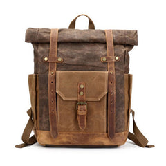 Waxed Canvas Leather Mens Travel Backpacks Canvas Backpack Canvas School Backpack for Men - iwalletsmen
