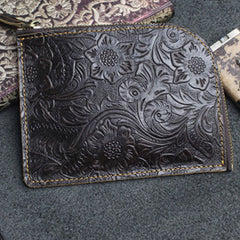 Handmade Leather Floral Mens Front Pocket Wallet Cool Slim Leather Wallet Men billfold Wallets Bifold for Men