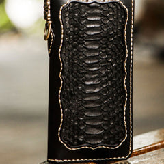 Handmade Leather Mens Chain Biker Wallet Cool Leather Wallet Long Clutch Wallets for Men