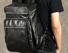 Genuine Leather Mens Cool Backpack Sling Bag Large Black Travel Bag Hiking Bag for men