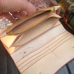 Handmade Leather Biker Wallet Tooled Floral Mens Cool Chain Wallet Trucker Wallet with Chain