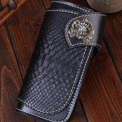 Handmade Mens Cool Tooled Boa Skin Leather Chain Wallet Biker Trucker Wallet with Chain