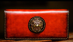 Handmade Leather Men Tooled Cool Leather Wallet Long Phone Wallets for Men