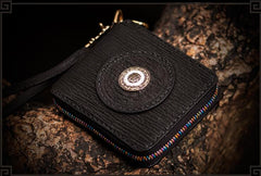 Handmade Leather Small Tooled Mens billfold Wallet Cool Chain Wallet Biker Wallet for Men