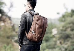 Genuine Leather Mens Cool Backpack Sling Bag Large Travel Bag Hiking Bag for men