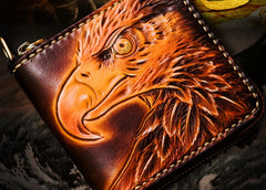 Handmade Leather Tooled Eagle Mens billfold Wallet Cool Leather Wallet Slim Wallet for Men